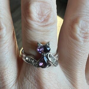 Elegant Purple Rhinestone Cat Ring